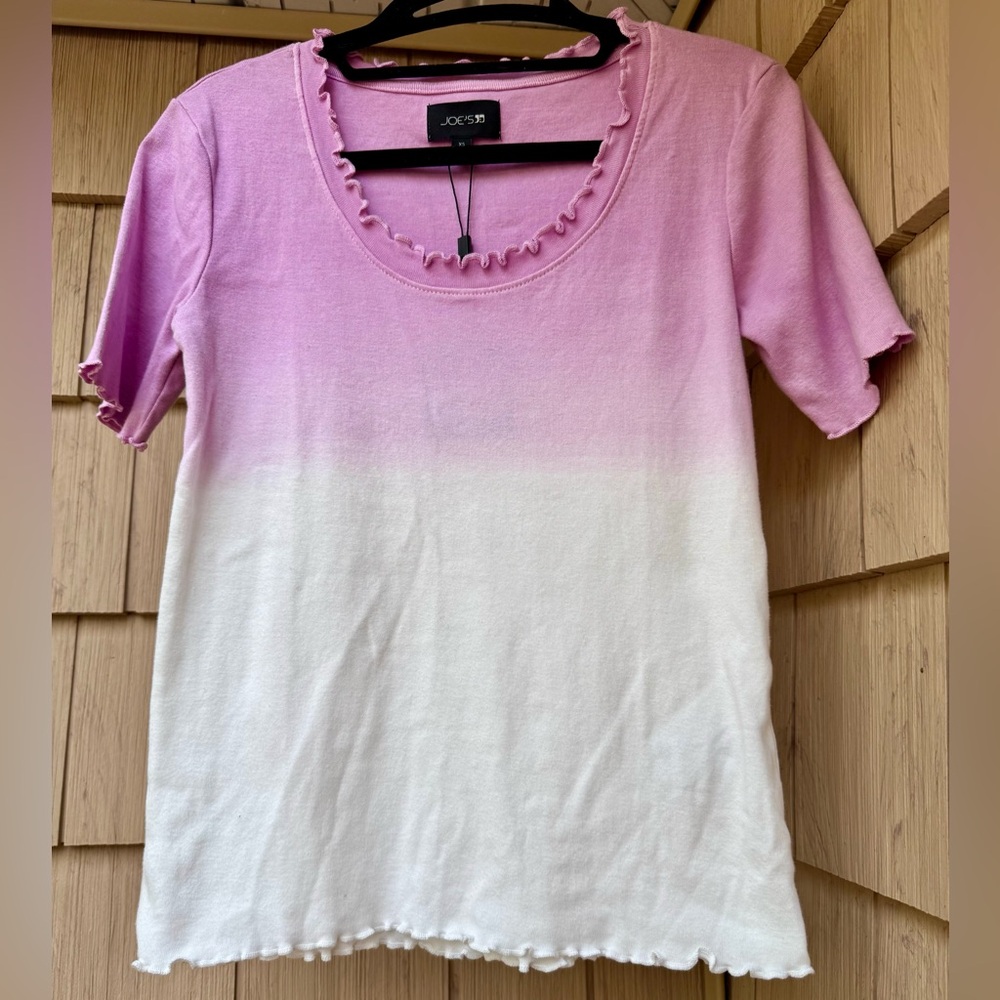 Joe's Jeans Purple and White Gradient/Ombre T-shirt , frilly edges, NWT size xs